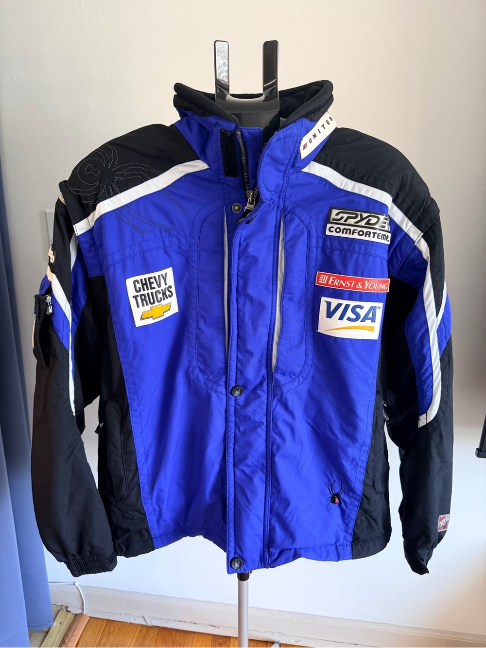 SPYDER comfortemp US Ski Team Ski Jacket Black & Royal Blue, United, Visa, Chevy